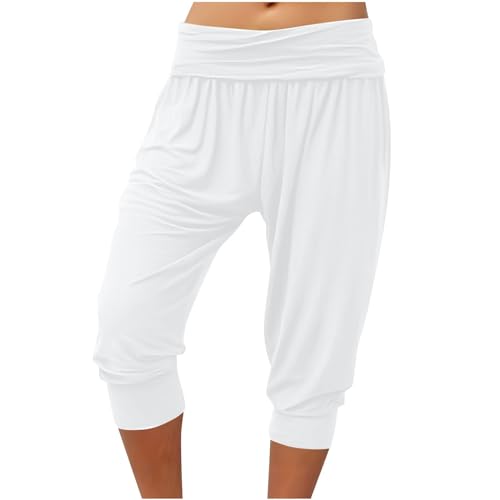 Pantalon Chandal Mujer,Pantalones Deportivos 3/4 Largo Casual Moda Suelto Cómodo Color Sólido Bolsillo Pantalón de Chándal Cintura Elástica Pantalón Pirata Informal Ligero Elástico Capris Pants