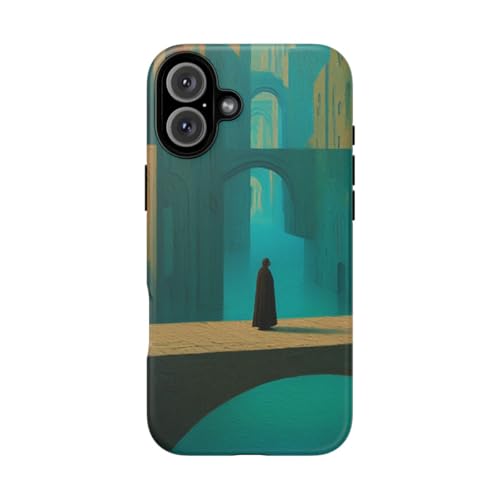 Coque iPhone 16 Plus bleu sarcelle paysage urbain pour style citadin moderne