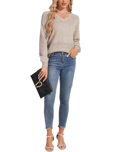 Image of Women's Sweater Soft Boat Neck Long Sleeve Oversized Sweaters Crochet Pullover Knit Tops