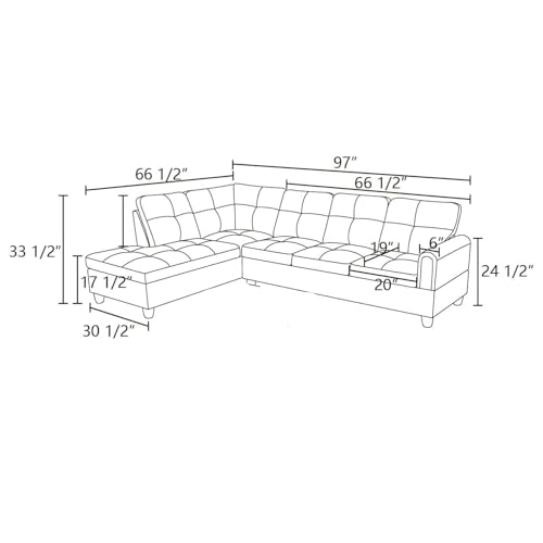 Image of L-Shaped Sectional Sofa, Modern 4-Seat Couch with Left Facing Chaise, Leather Sectional Couch for Living Room, Apartment, Office, Dark Grey