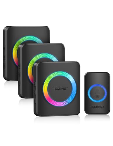 TECKNET Sonnette sans Fil Exterieur Etanche sans Pile, IP65 Étanche Sonnette sans Fil, 3 Récepteur...
