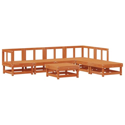 vidaXL Conjunto de Sofás de Jardín 7 pcs Marrón Cera Pino Macizo, Conjunto Moderno de sofá de jardín, Asientos modulares rectangulares, Mueble Resistente para Relajarse al Aire Libre
