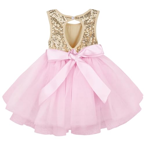AGQT Vestido de festa para bebé, vestido de princesa menina cerimónia, 3 meses - 4 anos, Rosa