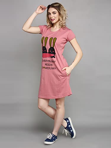 Image of Meerkat Women Short Sleeve Knee Length Cotton Knits Printed Short Nighty /Long Shirt /Midi