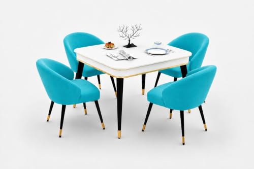 Image of WOODEN SPACE 4 Seater Wooden Dining Table Set | Urban Marble Top Dining Table with Chairs for Dining Room & Kitchen (Modern Classic Sky Blue) (42 x 42 x 30 inch)