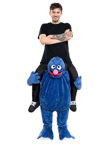 Maskworld Grobi - Die Sesamstraße Huckepack Kostüm für Erwachsene - Größe: M-L - Carry Me Verkleidung Karneval & Motto-Party