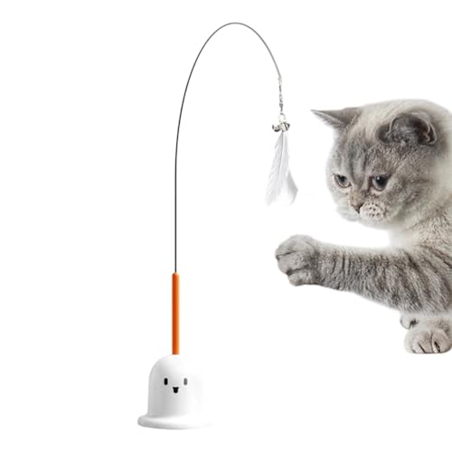 Katzen-Teaser- – interaktiver Spielstab mit Saugnapf und Federn, Übungsspielzeug mit Glockenbewegung, Trainingsgerät zum Stressabbau | Linderung von Langeweile bei Kätzchen im Innenbereich f