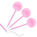 Hpmjz 3 PCS Pink Pom Pom Pen Needle Gel Ink Pens Fluffy Pompoms Plastic Rollerball Pen Cartoon Signature Ball Point Pens For Women Men Office Party Supplies Christmas Valentines Wedding Favors