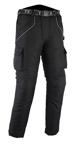 Texpeed Pantalones de moto hombre - Impermeable Pantalones de motorista - Con armadura de protecciónes CE (EN 1621-1) - Negro - L Cintura/Pequeño Pierna