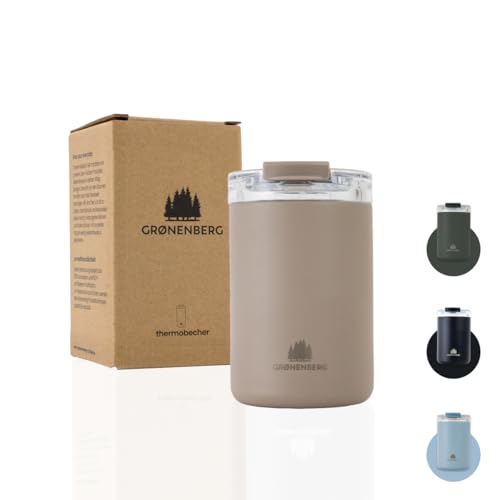 Groenenberg Taza termo cafe 350 o 473ml | Taza termo cafe para llevar - 100% a prueba de fugas | Caliente al menos 4 horas | De acero inoxidable reciclado (Earth, 350 ml)