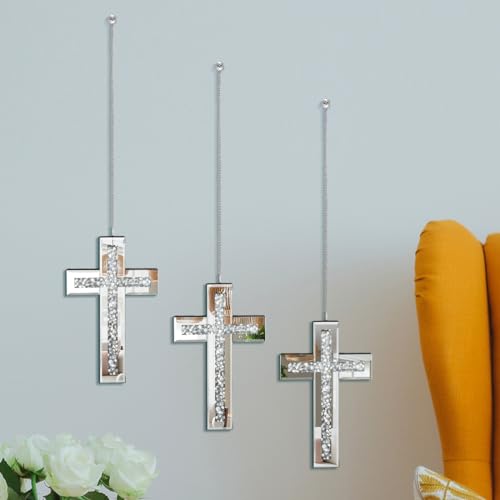 Pibeyer Silver Diamond Shaped Wall Mirror Set of 3, Decorative Crystal Crush Diamond Mirrors for Bedroom, Living Room & Hallway, Home Decor - Image 8