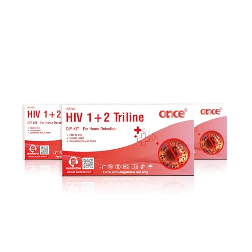 ONCE Rapid HIV 1+2 Triline Home Detection Kit, Instant Blood Test, DIY Kit for In-vitro Diagnostic Use-Pack of 3