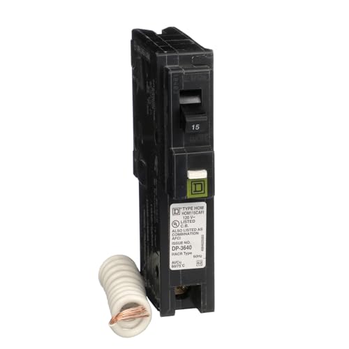 Square D by Schneider Electric Homeline 15 Amp Mini Circuit Breaker 1 Pole 120V AC 10kA Breaking Capacity Plug in Mount CAFI/CAFCI Pigtail Neutral Residential Use (HOM115CAFIC)