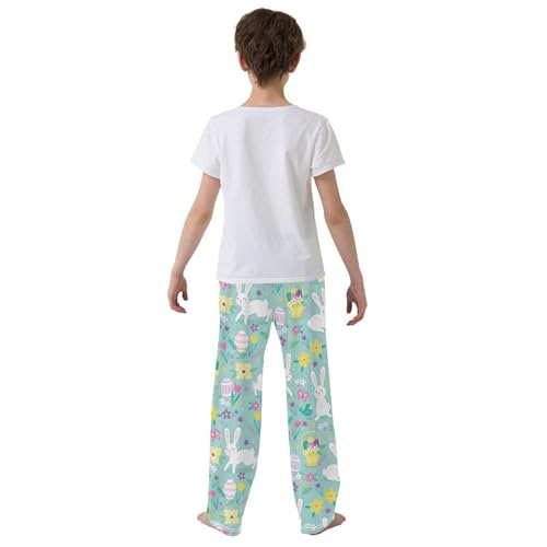 ZZXXB Easter Eggs Bunny Flowers Boys Long Pants Soft Trousers Elastic Waist Kids Lounge Bottoms with Pockets S-XL3