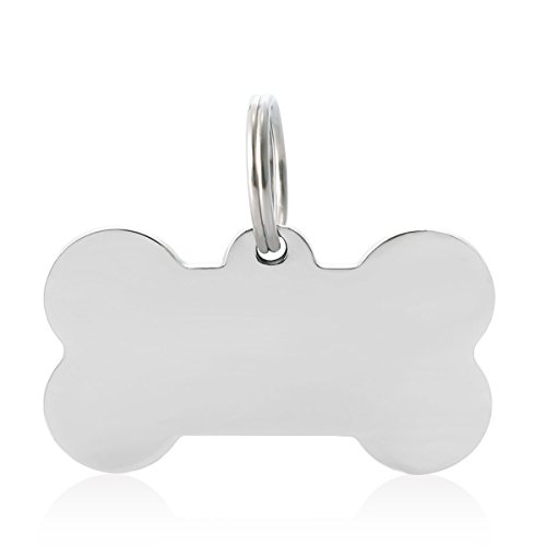 ZALAGO Knochen Personalisiert Haustier ID Tag Hund Tag Hundemarke Anhaenger aus Edelstahl 29mmx50mm,Silber Cover