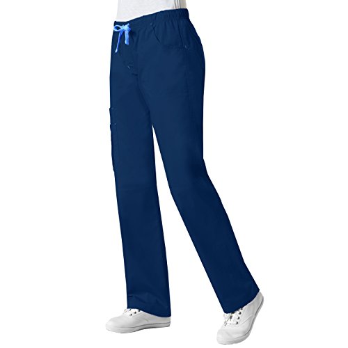 Maevn Women's Blossom Collection Pintuck Cargo Scrub Pant, Navy/Ceil Blue, X-Small Petite