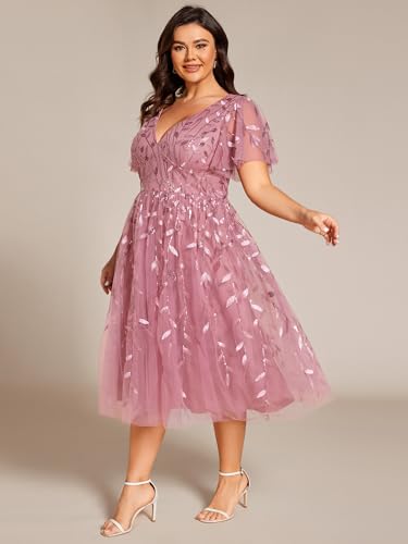 Image of Ever-Pretty Womens Embroidered Tulle Plus Size Cocktail Evening Party Dress A-Line Midi Wedding Guest Dresses for Curvy Women