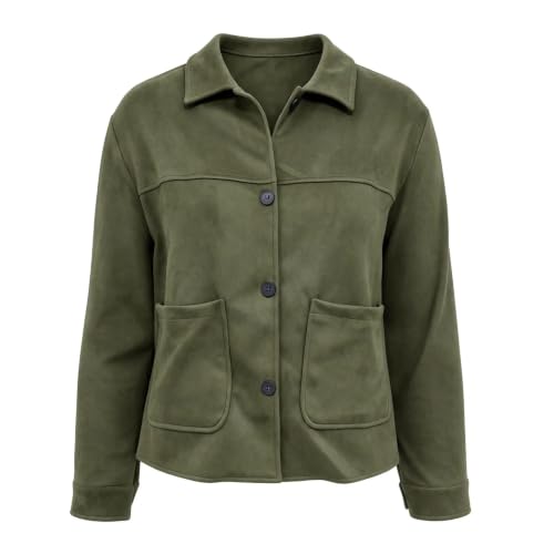 Faux Suede Jacket Women Lightweight Button Lapel Neck Vintage Coats - image 4