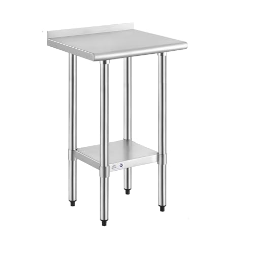 Image of ROCKPOINT Stainless Steel Table for Prep & Work with Backsplash 18x24 Inches, NSF Metal Commercial Kitchen Heavy Duty Table with Adjustable Under Shelf and Table Foot for Restaurant, Home and Hotel