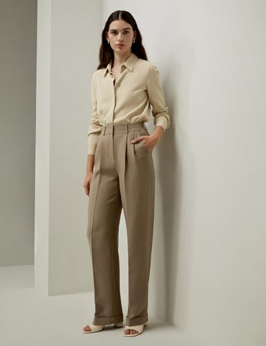LilySilk Women Silk-Wool Blend Suit Pants Minimalist Solid Straight Leg Loose Work Trousers for Ladies Spring Casual Khaki4