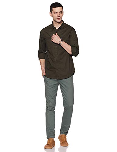 Image of Spykar Slim Fit Shirt Olive
