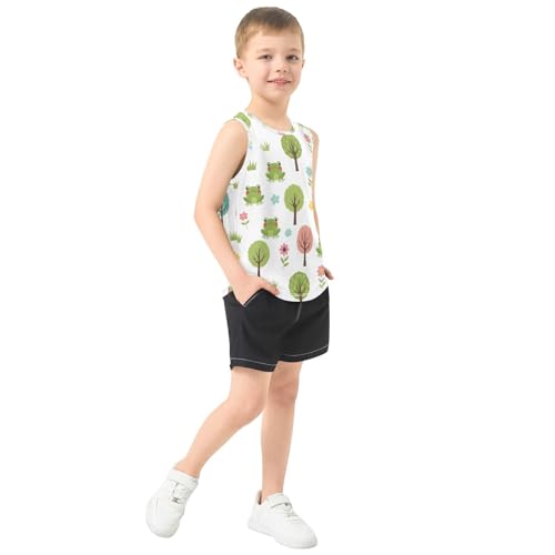 J JOYSAY Spring Frog Flowers Trees Boys Tank Top Sleeveless Muscle Shirts Quick Dry Workout Sport Active Kids T-Shirts 3-15T4