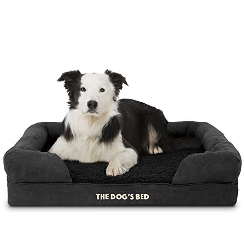 The Dog’s Bed, Large Black Faux PL, Memory Foam, Pain Relief: Arthritis, Hip & Elbow Dysplasia, Post Surgery, Lameness, Supportive, Calming, Waterproof Washable Cover