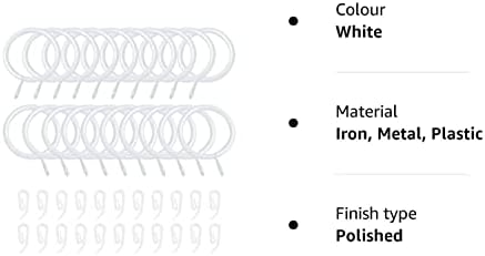 20 Pack Curtain Rings and Hooks 30mm Curtain Pole Rings Metal Curtain Rings Curtain Hooks Plastic White with 22 Clips for Hanging Window and Shower Curtains(White)