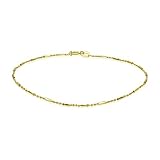 SEA O ICE Sterling Silver Diamond-Cut Bar Station Rolo Chain Anklet - 1mm Anklet Size 9', 10' and 11' - Nickel-Free Jewelry (Yellow Gold, 11')