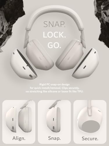 Image of TUDIA Snap-On PC Case for Sony WH-1000XM6 (2025) Headphones - Slim Shockproof Lightweight Hard Shell Ear Cup Protectors [Left & Right Covers Only] - Beige