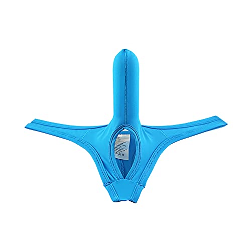 ADAHOP Men's Long Pouch Bikini Ball Hole Underwear Butt-Flaunting Tongs Light Blue