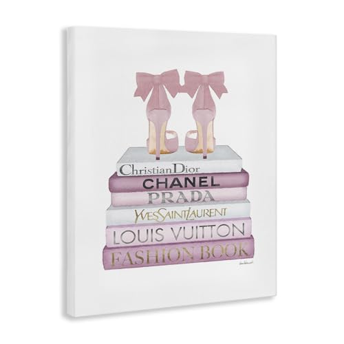 Image of Pastel Pink Heels Books Glam, 36 x 48 Inch Canvas Wall Art | Stupell Industries . By Amanda Greenwood . Ready to hang . Chic gift for readers and fashion lovers . Made in USA