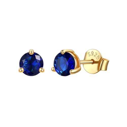 Justbeingcute Sapphire Earrings Blue September Birthstone Stud 5mm Stud Earrings for Women Gold 0.5ct Navy Gemstone Sterling Silver Jewelry for Birthday/Christmas/Party/Anniversary/Wedding