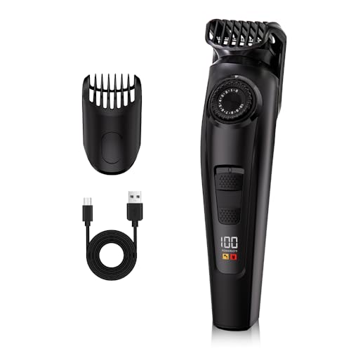 Electric Beard Trimmer for Men Professional Adjustable Length and Hair Clipper, Men's Beard Mustache Trimming and Body Hair Trimmer, Cordless Digital Display and Rechargeable USB-c Charger -Black