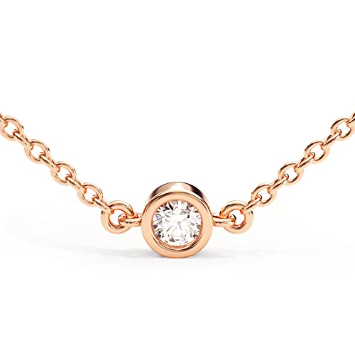 Eternate 14K Solid Gold Diamond Round-Cut Bezel Solitaire Pendant Necklace For Women In Yellow, White, Rose Gold #TOP3