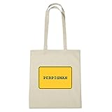 perpignan airport bus 42x38 cm JOllify PERPIGNAN Umwelttasche Jutetasche B3356jute - Farbe: natur: Ortsschild