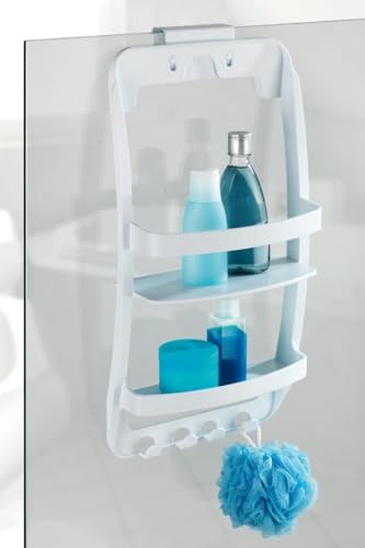 Beyaz 3 Katlı Askılı Duş Rafı, Delmeden Montajlı Banyo Organizeri