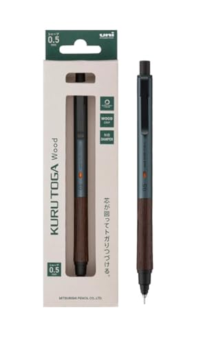 Image of KURUTOGA Mitsubishi Mechanical Pencil Wood 0.5mm Steel Grey M5KW1P.23 with Original Stylus