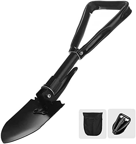 23 Inches Military Folding Camping Shovel w/Pick for Gardening, Camping, Hiking, Outdoor Survival, Folds to 8 Inches,Portable Storage Military Emergency Shovel, Firefighting Shovel Bag Black
