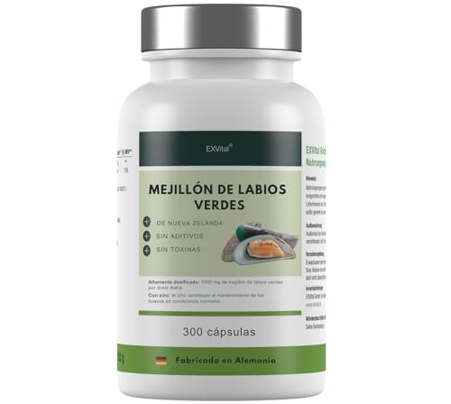 Cápsulas de mejillón de Labio Verde neozelandés con Zinc: Alta dosis de 1500 MG, sin magnesio ni aditivos, 100% Naturales, Calidad Alemana, 300 cápsulas