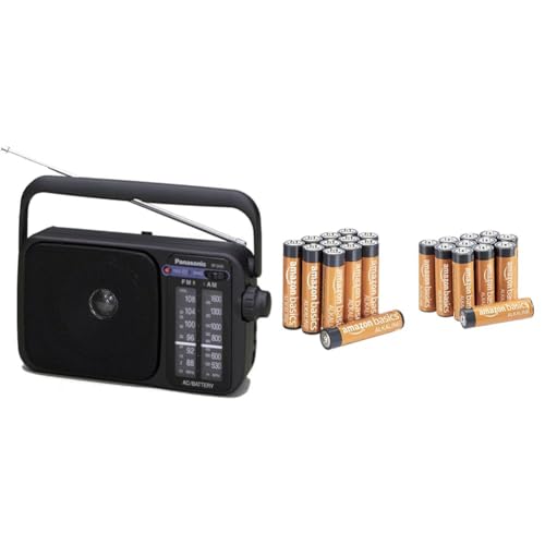 Panasonic RF-2400DEG-K - Radio Portátil FM/Am, (770mW, Iluminación LED, FM/Am & Amazon Basics -Alto Rendimiento Pilas Alcalina AA y AAA, Combinado: 12 AA 12 AAA, 24 Unidad