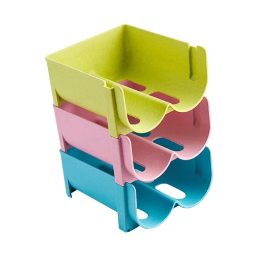 TOGEVAL 3 piezas Caja Apilable para Bebidas Antideslizante y Resistente Caídas de Colores Verde Azul y Rosa Organizador Seguro para Cervezas Vinos y Latas para Frigorífico y Hogar