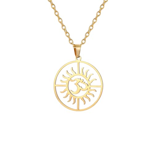 unift Om Sol Collar para Mujeres Hombres de Acero Inoxidable Sol con Yoga Aum Om Ohm Símbolo Colgante Collares Rayer Regalos Joyería (oro)
