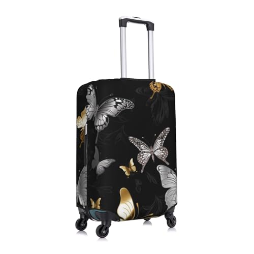 Gold White Butterflies Black Travel Luggage Cover Elastic Washable Suitcase Protector Anti-Scratch Travel Suitcase Cover Luggage Protector Fits 18-32 Inch Suitcase3