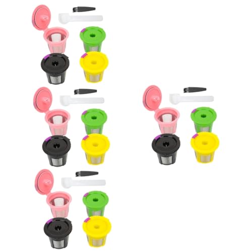 Uonlytech 16pcs Refillable Espresso Filter Baskets Reusable Coffee Capsule Accessories for Drip Makers Compatible Various Machines Includes Spoon and Brush