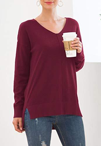 Jouica Women's Sweater Lightweight Sweater Loose Batwing Sleeve Pullover Tops,Wine Red,Small #TOP1