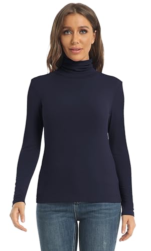 Image of Women's Casual Long Sleeve Turtleneck Tops Slim Fitted Lightweight Base Layer Shirts