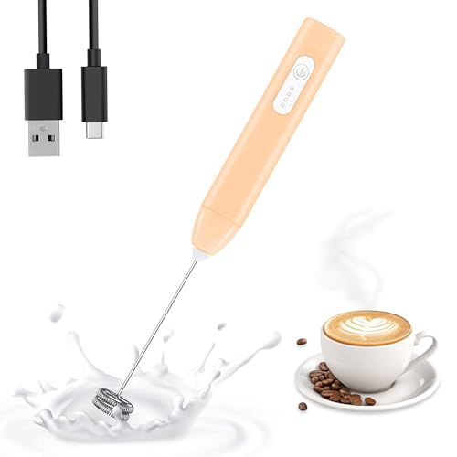 Image of GLUN Portable Coffee Frother Vibe Peach Colour 1 Piece, Type-C Port Rechargeable Handheld Milk Frother with 2-Layer Detachable Steel Whisk, Fast Foam Maker for Latte, Cappuccino & Coffee