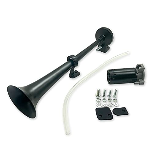 Bocina Coche,Claxon Coche Cuerno de Aire de Coche 1 2V / 24V Universal 15 0DB Ruth 180 Hertz Single Trumpet Compressor para Camiones Automóviles Automóviles(Black Motor and Horn,12v)