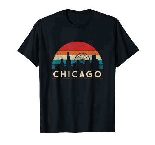 Vintage Chicago Illinois Flag camisa Skyline retro Tees homens t-shirt, Preto